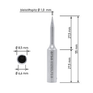 ERSA ERSADUR soldering tip, straight, extended, pencil-point, 0.8 mm