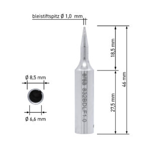 ERSA ERSADUR soldering tip, straight, pencil tip, 1.0 mm