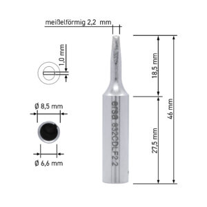 ERSA ERSADUR soldering tip, straight, chisel-shaped, 2.2 mm