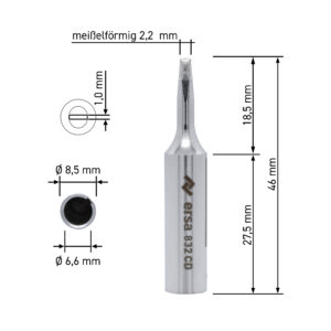 ERSA ERSADUR soldering tip, straight, chisel-shaped, 2.2 mm