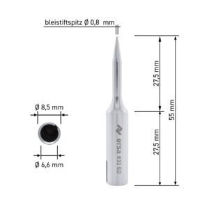 ERSA ERSADUR soldering tip, straight, extended, pencil-point, 0.8 mm