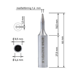 ERSA ERSADUR soldering tip, straight, chisel-shaped, 1.6 mm