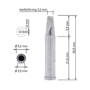 ERSA ERSADUR soldering tip for i-Tool, straight, chisel-shaped, 3.2 mm