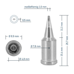 ERSA soldering tip for Independent 75, straight, nickel-plated, chisel-shaped, 1.0 mm