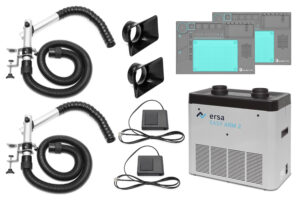 Filtergerät EASY ARM 2, Set mit 2x Omniflexarm mit Tischmontage, 2x eckige Düse, 2x Standby-Schalter