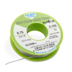 GALLUNOPTIMAL ISO-Core Sn99.25Cu0.7Ni0.05 (Sn100Ni+) lead-free solder alloy, 2.2% FM Ultra-Clear, halogen-free 0% REL0, 0.75mm, 100g sp.
