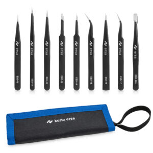 GALLUNOPTIMAL ESD Precision Tweezers SET, black, 9 pieces in case