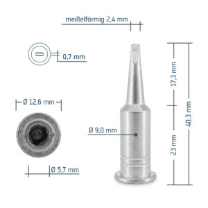 ERSA soldering tip for Independent 130, straight, nickel-plated, chisel-shaped, 2.4 mm